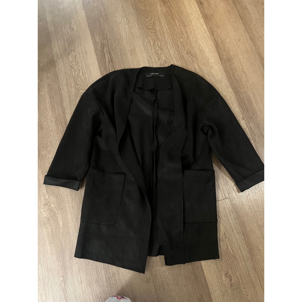 Zara Basic Black Faux Suede Open Front Cardigan Jacket XS